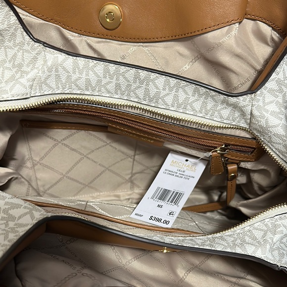 Michael Kors Large Chain Shoulder Tote “Lillie” White and Brown - Picture 4 of 7